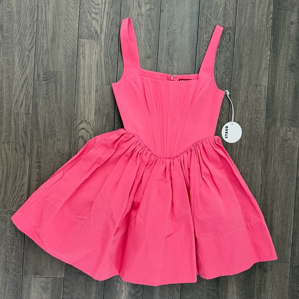 STAUD Landscape Dress Vibrant Pink Flare Dress Sz 0 NWT 395$ - Picture 7 of 10